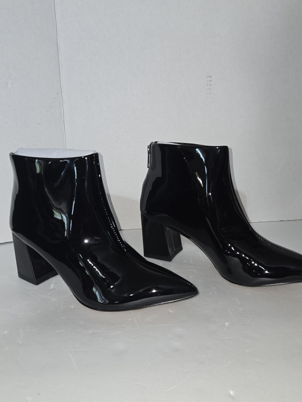 Vhny New York Black Patent Ankle Boots Booties Block Heels Size 6